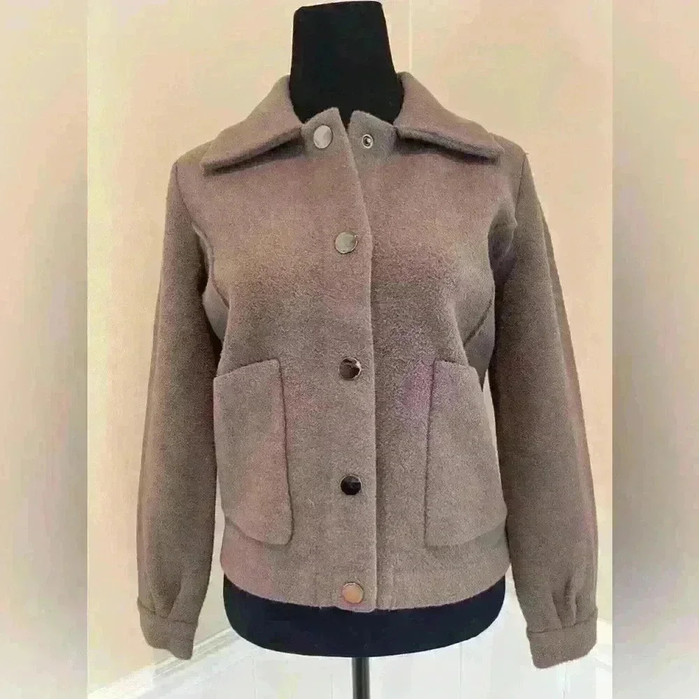 NWT | Women’s Magaschoni Textured Shirt Jacket | Size XS Truffle - Picture 2 of 10